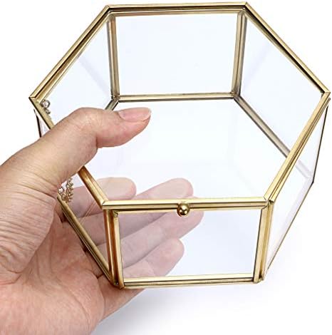 קופסת תכשיטי זכוכית וינטג 'היפיו - מארגן תצוגת תכשיטים משושה מוזה