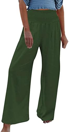 מכנסי iaqnaocc לנשים, מכנסיים זורמים עם רגל רחבה נוחה עם מכנסיים זורמים במותניים עם כיסים