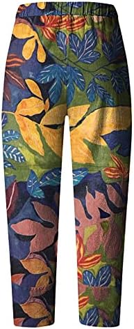מכנסי פשתן כותנה רגל רחבה קז'ואית קיץ מכנסי פשתן מותניים גבוהים עם כיסים מכנסי חג טרקלין צבעוניים רופפים