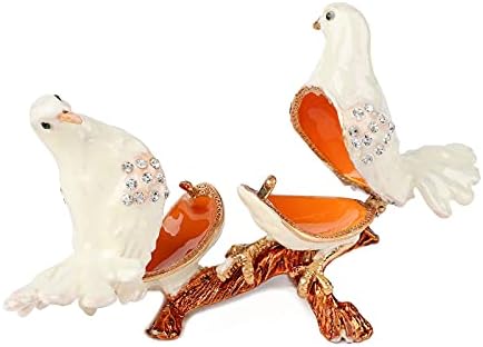 Fasslino יונים חמודות תכשיטים קופסת תכשיטים עם ציפורים צבועות ביד מתנה קישוטים לבעלי חיים מתנה לעיצוב