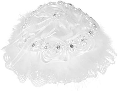 לבן לב צורת טבעת כרית תחרה נושא טבעת כרית דקורטיבי לבן פלומת טבעת כרית לחתונה אירוסין טקס ללא טבעת עבור