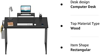 שולחן מחשב 40 אינץ בית משרד כתיבה שולחן תלמיד שולחן מחקר עם קטן שולחן ואחסון תיק, שחור