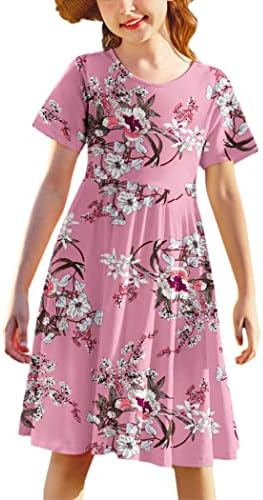 ארשינר בנות פרחוני שמלה קצר שרוול קיץ שמלות סקטים לסובב שמלה קיצית עבור בנות 4-13 שנים