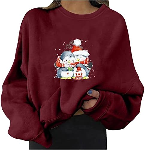 גדול חג המולד חולצות לנשים חמוד איל הדפסת מזדמן רופף ארוך שרוול צווארון עגול בסוודרים סוודרים חולצות