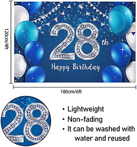 המגר 6 על 4 רגל שמח יום הולדת 28 באנר רקע-28 שנים יום הולדת קישוטי ספקי צד לנשים גברים-כחול כסף