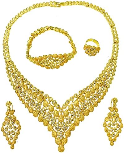 זהב שרשרת תכשיטי סט לנשים קריסטל ריינסטון שרשראות עגילי טבעת צמיד תלבושות תכשיטי מתנות בשבילה אמא בנות