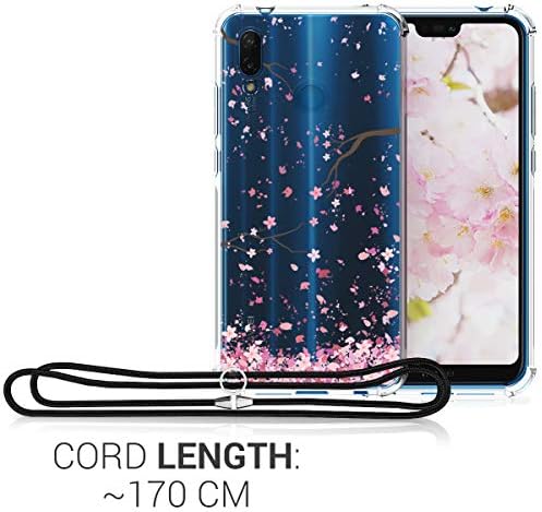 מארז Kwmobile Crossbody תואם לרצועת מקרה של Huawei P20 Lite - פריחת דובדבן ורוד/חום כהה/שקוף