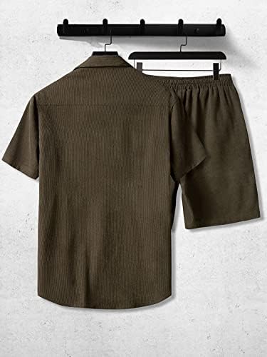 FIOXA תלבושות שני חלקים לגברים גברים חולצה גבוהה עם שולי נמוך ומכנסיים קצרים מותניים ללא טי.
