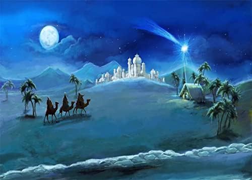 בד בלקו 7 על 5 רגל רקע סצנת המולד כוכבי לילה חג המולד משפחה קדושה ושלושה מלכים טירת מדבר קוטג ' אבוס