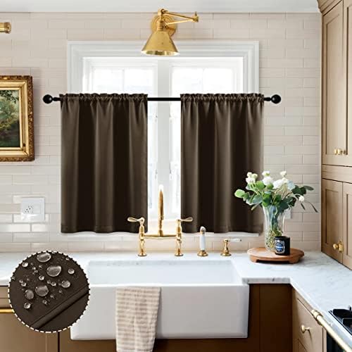 חום וילונות 36 אינץ אורך עבור אמבטיה מקלחת חלון 2 פנלים מוט כיס עמיד למים האפלת חדר מחשיך רובד וילונות