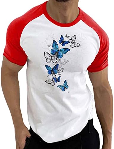 חולצות טריקו של שרוול קצר של ZDDO, חולצות טלאי צבע, טלאי צבע הדפס פרפר צוואר עגול צמרות טיס אימון מזדמן