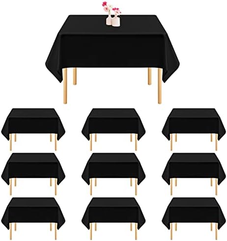 10 חבילות שולחן פוליאסטר שחור 52 x 52 אינץ 'בד שולחן מרובע לשולחנות מרובעים קטנים קמטים עמיד בד רחיץ