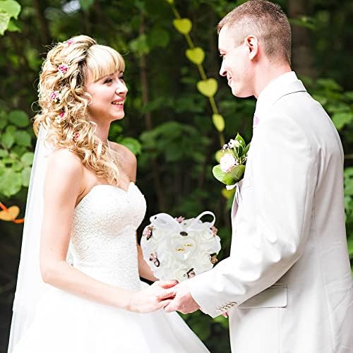 לב בצורת חתונה טבעת כרית מחזיק, נושא טבעת כרית, פרחוני ריינסטון פרח עלה נושא טבעת כרית תיבת תכשיטי מקרה