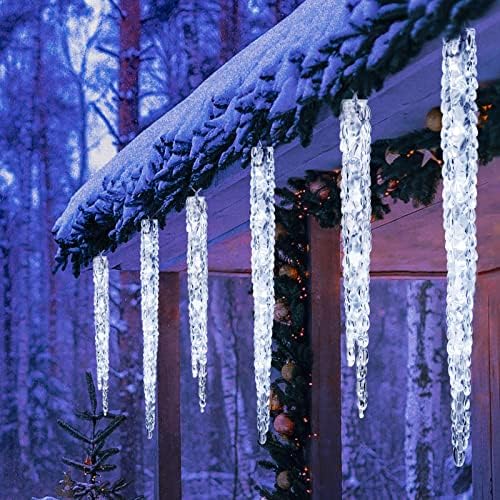 אורות קרח חיצוניים 18.7ft עם קליפים- 20 צינורות 100 אורות ICicle LED, קרח אטום אורות מקורה לעץ עץ פטיו