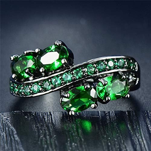 תכסיס פיילין אלגנטי סגלגל ירוק אמרלד חתונה טבעת 10 קראט שחור זהב תכשיטי מתנה גודל 6-10