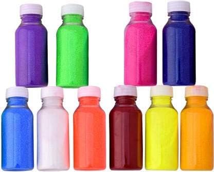 אבקת אבקת רנגולי אריזת בקבוקים אריזת צבעים רב צבעים פרימיום צבעים לאיכות דיוואלי רנגולי - סט של 10