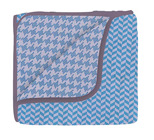 BACATI HOUNDSTOOTH/HERNING BEANISEX SET CRIB 3 חלקים עם 4 שכבות LUX MUSLIN MOLAY, AQUA