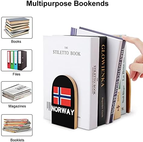נורבגיה גאווה לאומית נורווגית דגל מודפס סוף ספר תומכי ספרים מעץ 1 זוגות למדפים מעמד ספרים כבד 5 על 3
