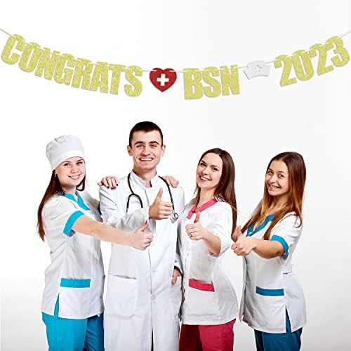 מזל טוב באנר BSN, אחות עתידית, סיום סיום בית הספר לאחיות 2023 גרלנד, קישוטי מפלגת אחות נוצצים אחות