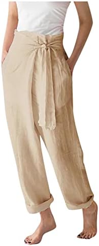 מכנסי קו Ticcoy מכנסי קו מזדמנים רופפים מותניים אלסטיים מכנסי כותנה רחבים מכנסי רגל רחבים מותניים אלסטיים