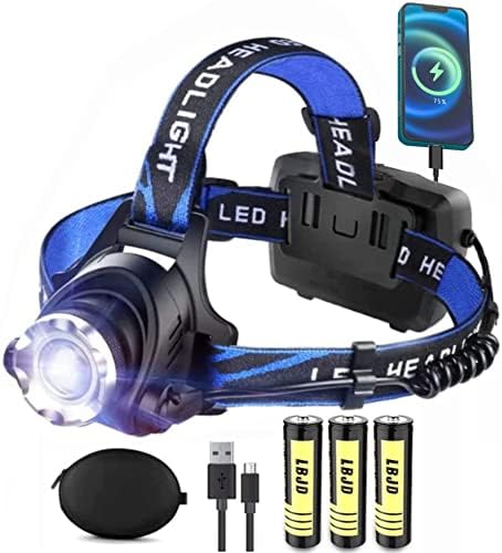 LBJD נטען פנס LED, קלט ופלט USB, סופר בהיר, סוללה 3 יחידים, זמן ריצה של 15 שעות, מושלם לקמפינג, דיג,