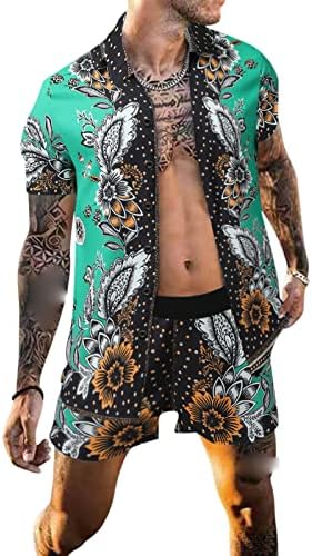 גברים מחליפים חולצת צווארון מכנסיים סט שרוולים קצרים הדפסת הוואי מזדמנים חליפת קיץ חליפת טיול תיקי נסיעות