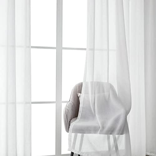 וילון דקורטיבי של DAESAR לסלון 2 לוחות, וילונות חדר שינה מוחלטים מוחלטים פוליאסטר פסים בצבע מוצק לבן