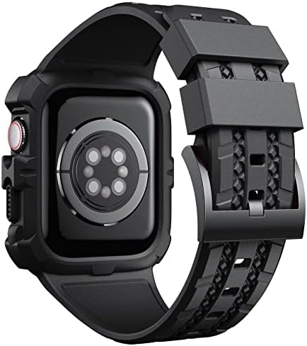 רצועת AIYOCK תואמת ל- Apple Watch 45 ממ 44 ממ 41 ממ 40 ממ 38 ממ עם מארז פגוש, רצועת פס מחוספסת אטומה