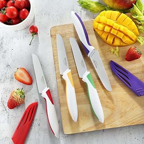 מונגסו צבעוני 8 יחידות קילוף סכינים, 4 יחידות קילוף סכין 4 יחידות סכין נדן, 4 אינץ פירות וירקות סכין,
