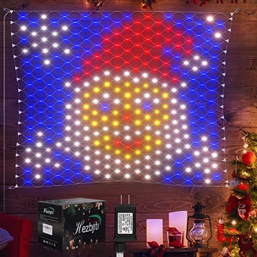 אורות רשת חג המולד של Hezbjiti קישוטי סנטה קלאוס חיצוניים 320 מחוללים 4.26ft x 3.94ft אורות רשת LED