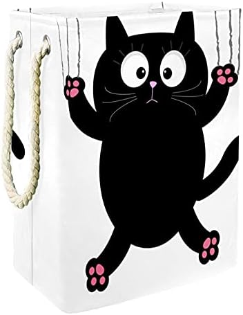 קריקטורה שחור חתול עם שריטה גדול כביסת עם קל לשאת ידית, עמיד למים מתקפל סל כביסה פחי אחסון ילדים חדר