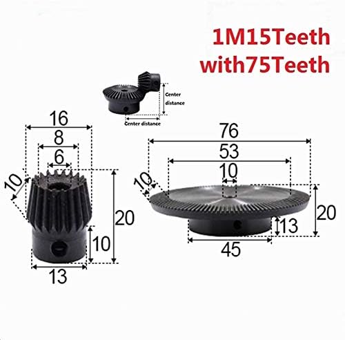 ציוד תעשייתי 2 יחידות 1:5 פוע הילוך 1 מודולוס 15 שיניים חור 6 ממ+ 75 שיניים פנימי חור 10 ממ 90 תואר