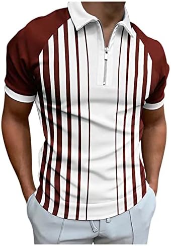 חולצות פולו עם שרוול קצר של שני גברים של גברים 1/4 פסים אנכיים ספורט גולף ספורט טניס טי טא, חולצת פולו