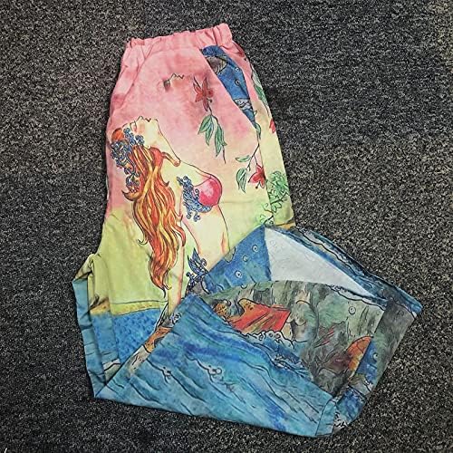 Grge Beuu רחב הדפס רגל מכנסי טרנינג קצוצים מכנסי קפרי לנשים מכנסי פשתן כותנה מכות כותנה עם כיס עם כיס