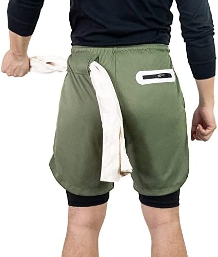 מכנסי כושר Aptoco לגברים, 2 ב 1 מכנסיים קצרים של גברים, מכנסיים קצרים באימון מכנסיים קצרים יבש עם כיסים