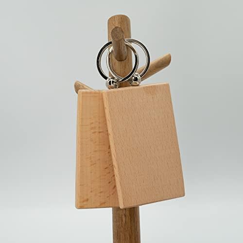 מלבן גדול חריטת עץ ריקים ריק עץ ריק תג מפתח עץ עם מחזיק מפתחות בערך 3.3*2.1 אינץ '