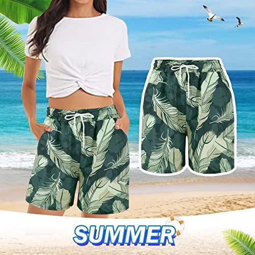 מכנסיים קצרים מזדמנים של בייגליז לנשים קיץ מכנסי חוף נוחיים קצרים מותניים אלסטיים הדפס פרחוני עם 2 כיסים