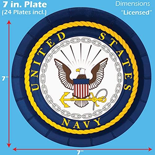 Havercamp U.S. Navy 7 in. צלחות מפלגה! כולל 24 צלחות קינוח עגולות ב- Crest של חיל הים המורשה רשמית.