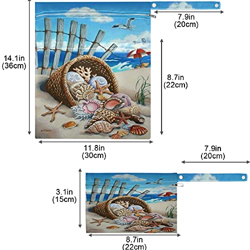 חזותשמש בציר אלמוגים מעטפת ים חוף 2 יחידות רטוב תיק עם כיסי רוכסן רחיץ לשימוש חוזר מרווח עבור נסיעות,חוף,בריכה,מעון