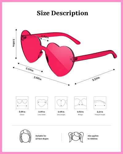 גאיאטופ לב משקפי שמש לנשים צבעים בוהקים שקוף ללא שפה לב משקפיים עבור בנות חמוד לב בצורת משקפי שמש