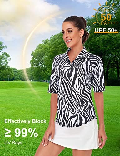 Misyula Womens חולצת גולף מהירה חצי שרוול רבע שרוול רוכסן אימון פולו צמרות חולצות טניס m-xxl
