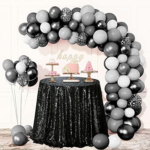שולחן שולחן נצנצים שחור -עקמית לקישוט מסיבות יום הולדת, 48 אינץ