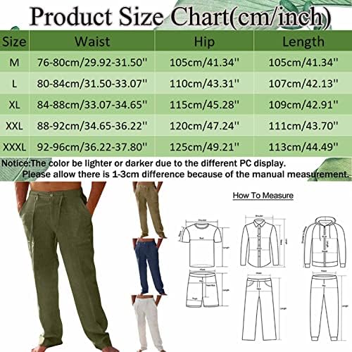 מכנסי פשתן כותנה של Meymia Mens Cottweight קלה משקל אמצע עלייה מותניים רזים מכנסיים בצבע אחיד מכנסי