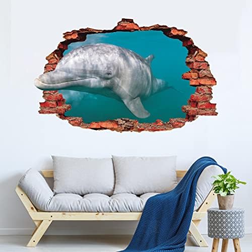 מדבקות קיר דולפין של בעלי חיים - אמנות קיר ימי של בעלי חיים - תלת מימד הדפס עיצוב בית משיכה - עיצוב