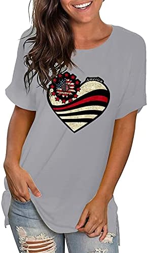 חולצות פטריוטיות לנשים חולצת טריקו דגל אמריקאי חולצה קז'ואלית חולצה שרוול קצר חולצת טי עניבה צביעה נוחה