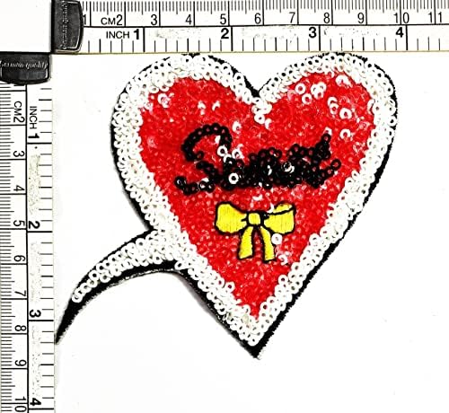 קליינפלוס 2 יחידות. נצנצים אדום לב ברזל על תיקוני לב אהבה מתוק קריקטורה ילדים אופנה סגנון רקום מוטיב