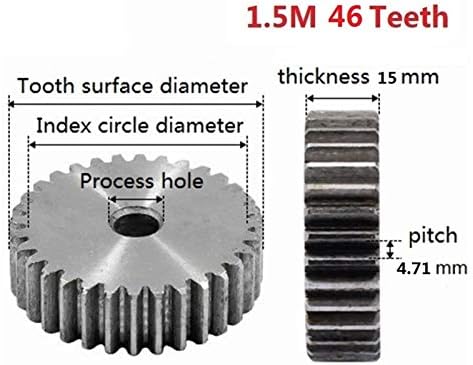 1.5 מ ' 46 שיניים מוד1. 5 הילוכים 46 שיניים עובי 15 מ מ 1.5 מודול אברה גלילי שלוחה הילוך