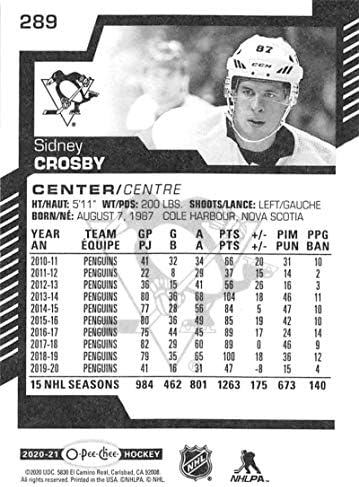 2020-21 O-PEE-CHEE 289 סידני קרוסבי פיטסבורג פינגווינים NHL כרטיס מסחר בהוקי