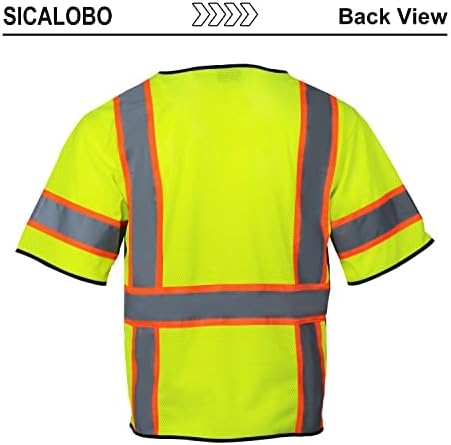אפוד רשת בטיחות נראות לגברים של Sicalobo עם 10 כיסים, Hi Vis Class 3 Worktive Works Vests Behin