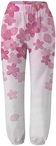 מכנסי הליכה של קפרי נשים עם כיסים מדפיסים נשים ארוכות גבוהות כותנה מכנסיים מזדמנים ישר מכנסיים רופפים